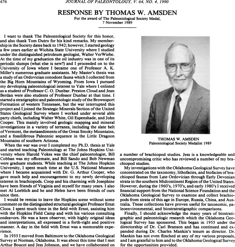 Response By Thomas W. Amsden 