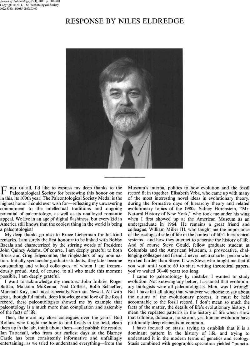 Response by Niles Eldredge | Journal of Paleontology | Cambridge Core