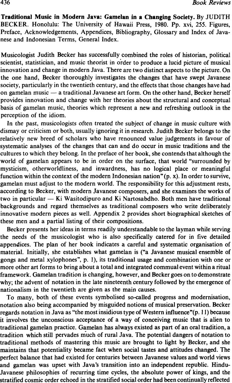 Traditional Music In Modern Java Gamelan In A Changing Society By   FirstPage S0022463400011139a 