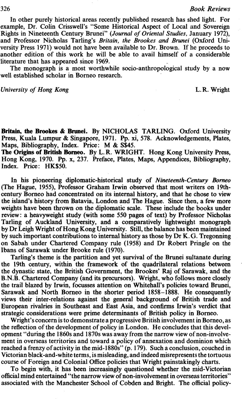 Britain, the Brookes & Brunei. By Nicholas Tarling. Oxford University ...