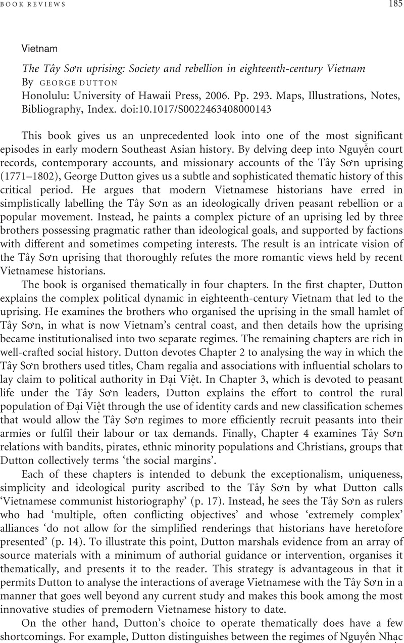 Vietnam The Tây So'n uprising: Society and rebellion in eighteenth ...