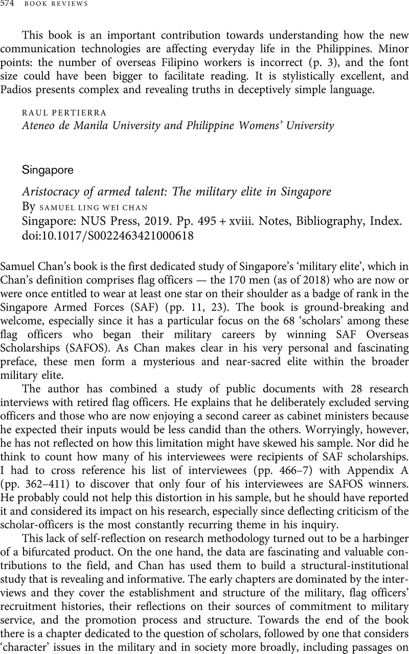 Singapore. Aristocracy Of Armed Talent: The Military Elite In Singapore ...