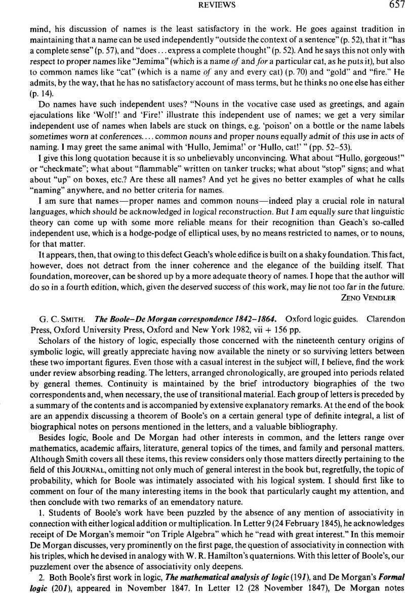 The Boole-De Morgan Correspondence, 1842-1864