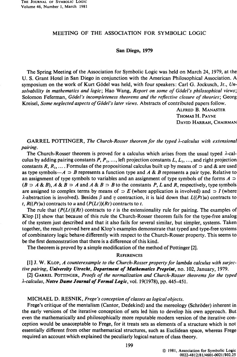 Meeting Of The Association For Symbolic Logic, San Diego, 1979 | The ...