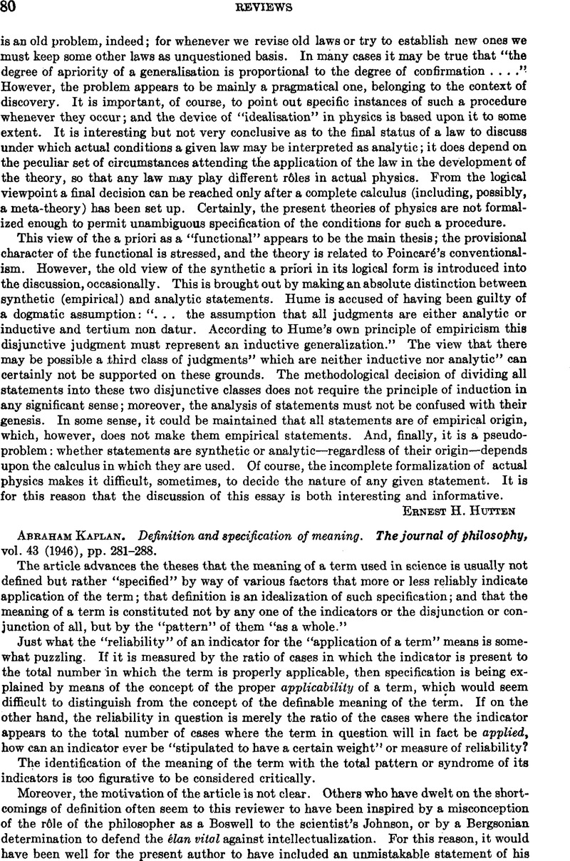 Abraham Kaplan. Definition and specification of meaning. The journal of ...