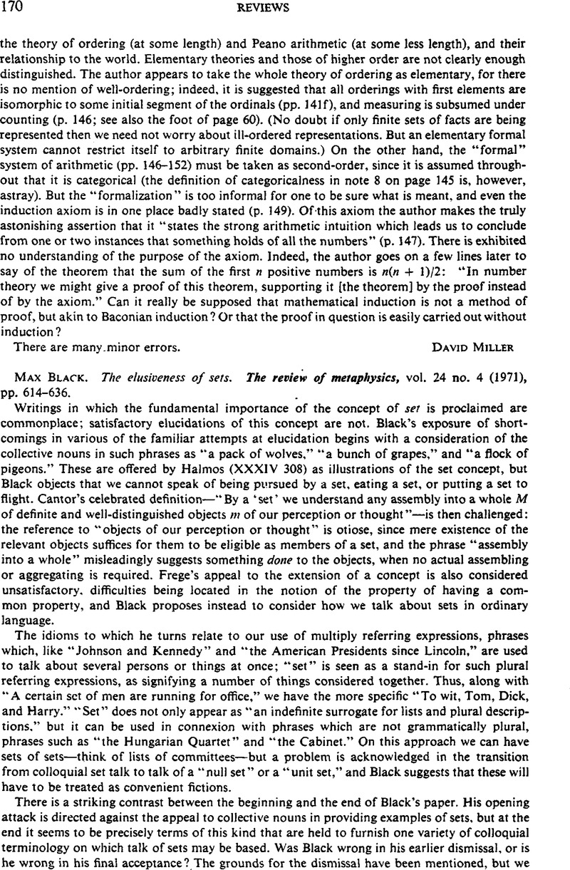 Max Black. The elusiveness of sets. The review of metaphysics, vol. 24 ...