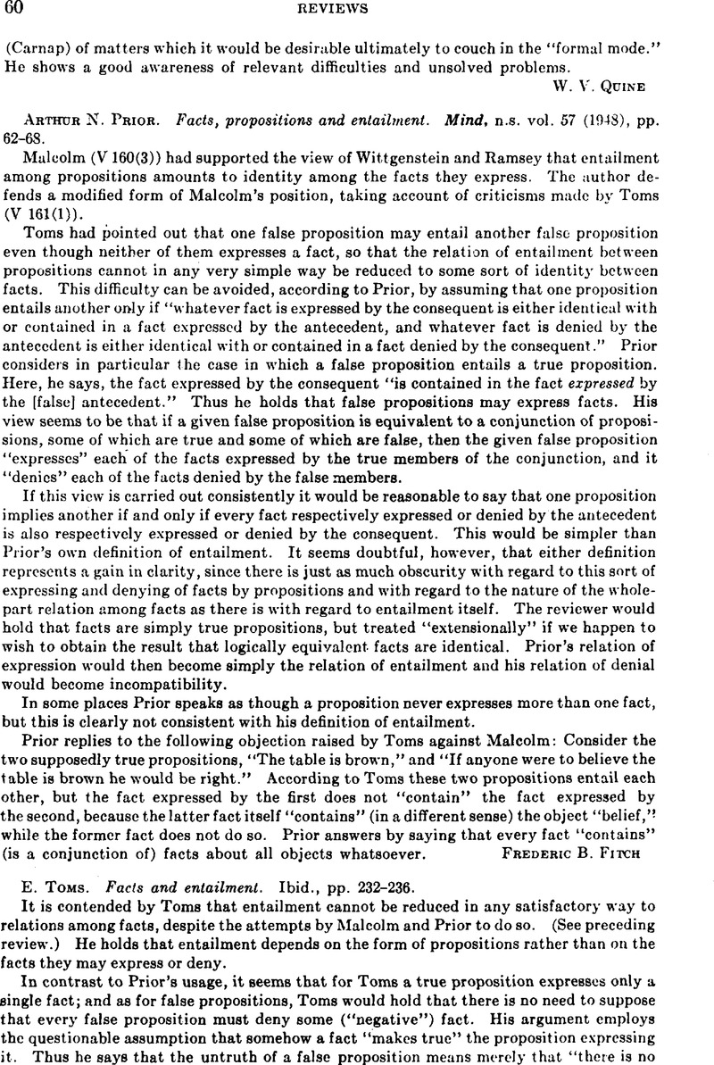 Arthur N. Prior. Facts, propositions and entailment. Mind, n.s. vol. 57