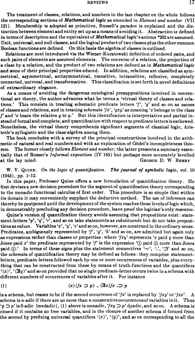 W. V. Quine. On the logic of quantification. The journal of symbolic ...