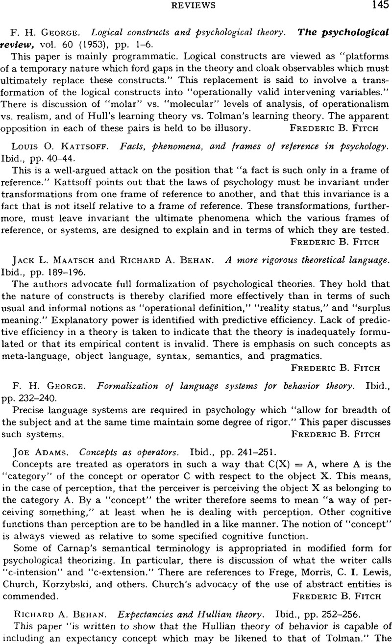 Louis O. Kattsoff. Facts, phenomena, and frames of reference in ...