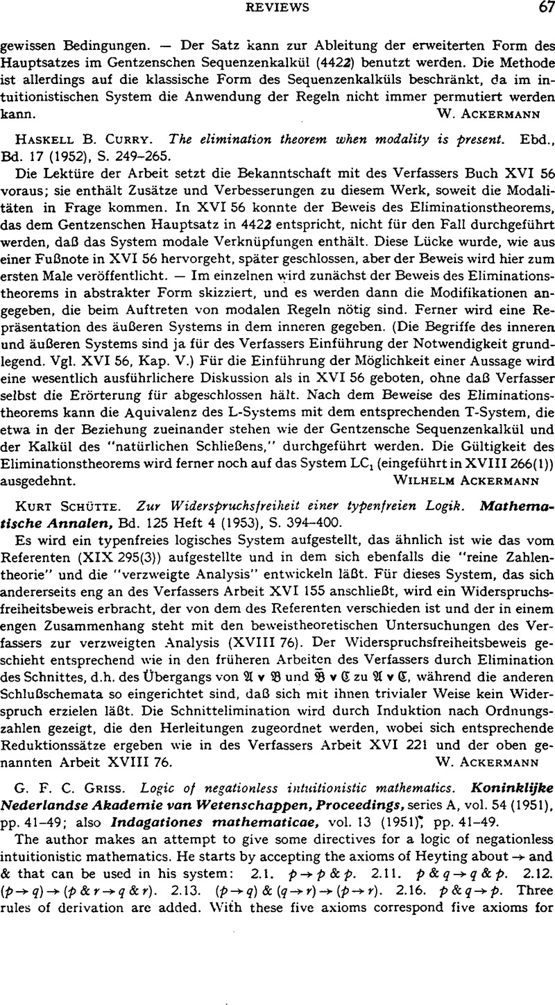 Haskell B. Curry. The Elimination Theorem When Modality Is Present. The ...