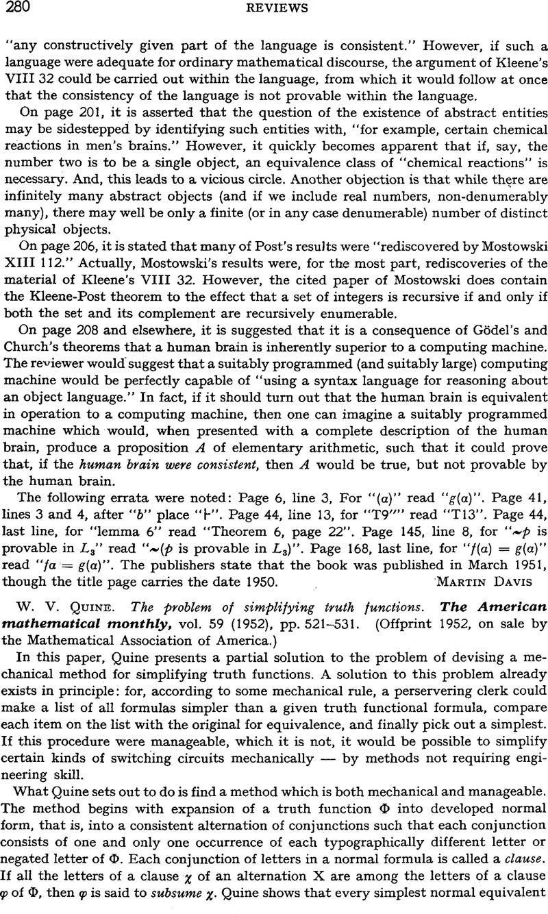 W. V. Quine. The problem of simplifying truth functions. The American ...