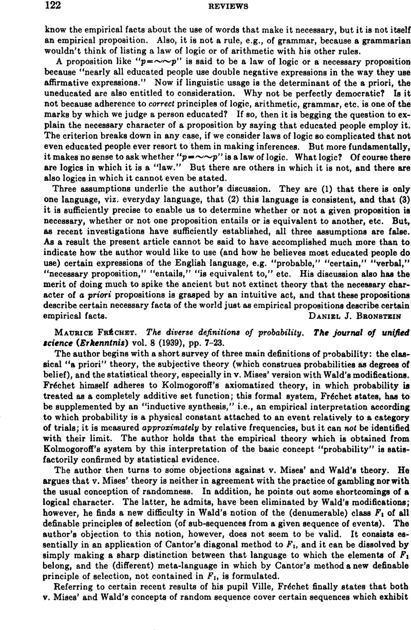 Maurice Fréchet. The diverse definitions of probability. The journal of ...