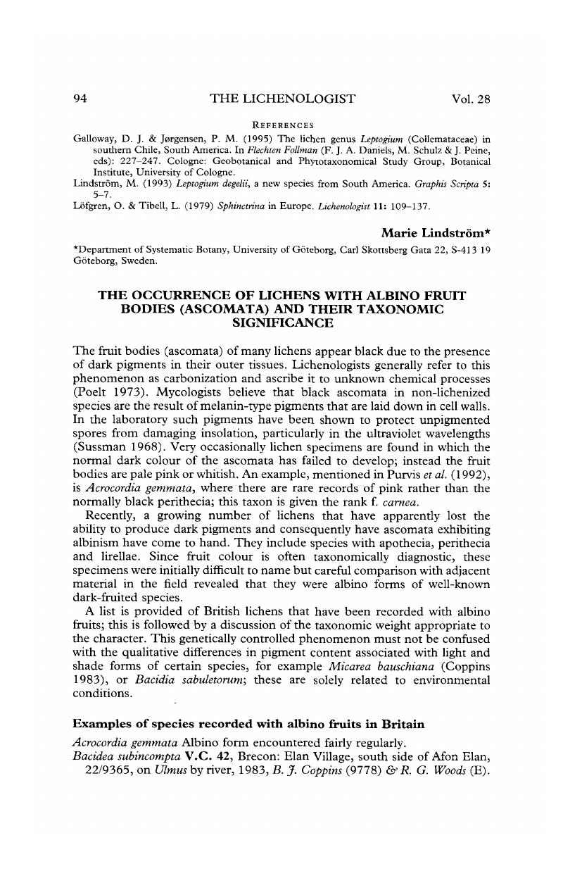 The Occurrence Of Lichens with Albino Fruit Bodies (Ascomata) and