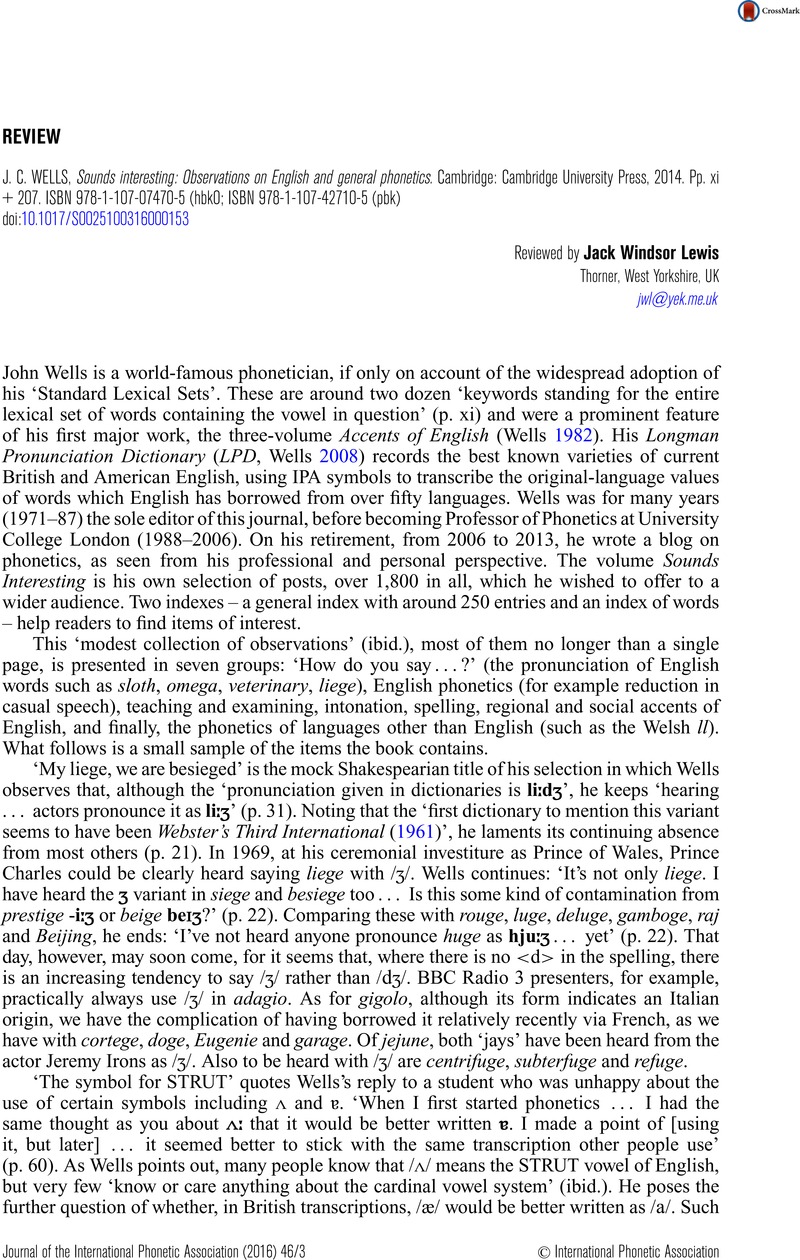 J. C. WELLS , Sounds interesting Observations on English