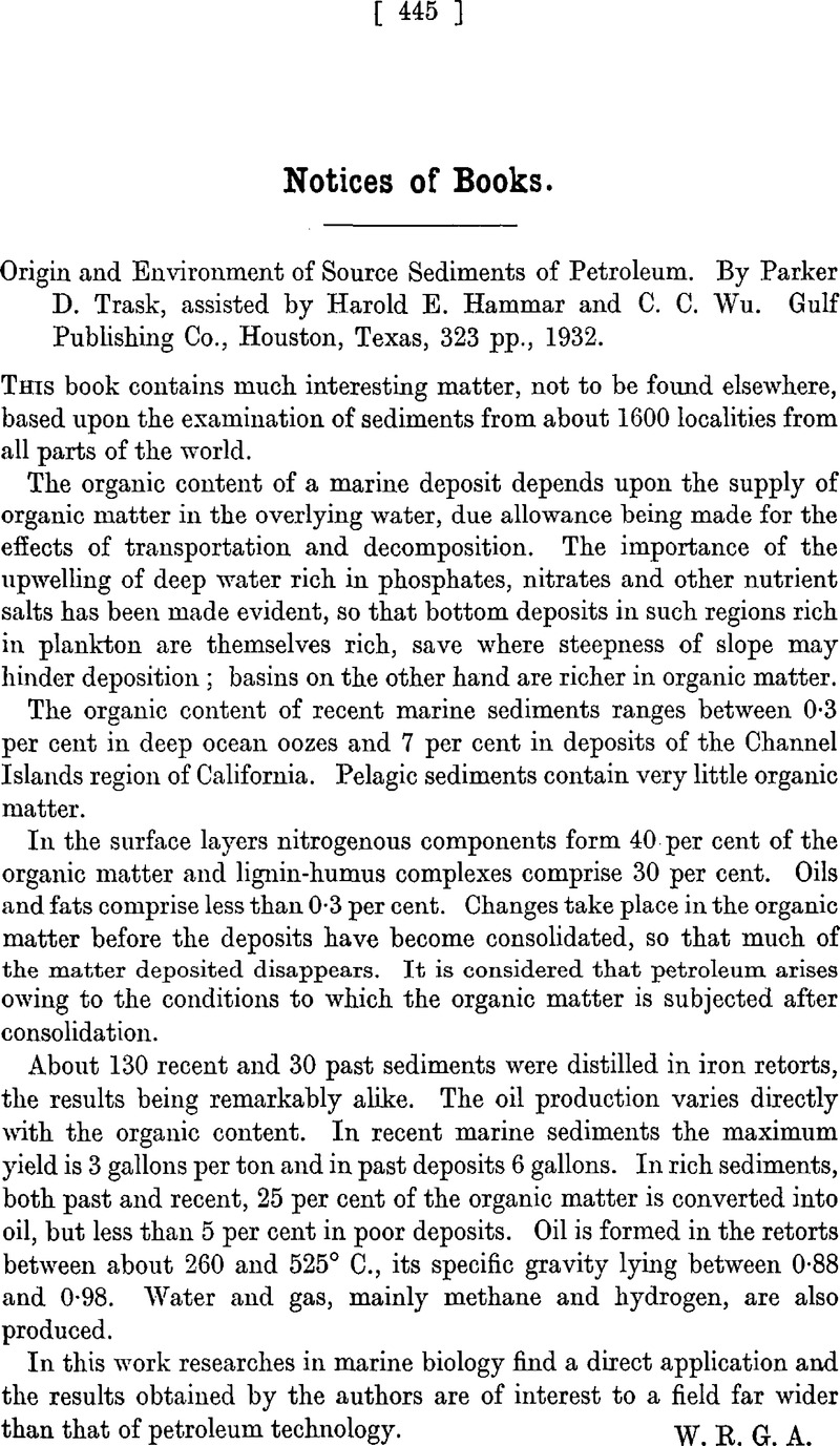 Origin and Environment of Source Sediments of Petroleum. By D