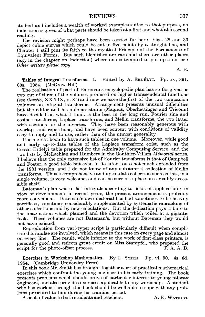 Tables of Integral Transforms. I. Edited by A. Erdélyi Pp. xv, 391. 60s ...