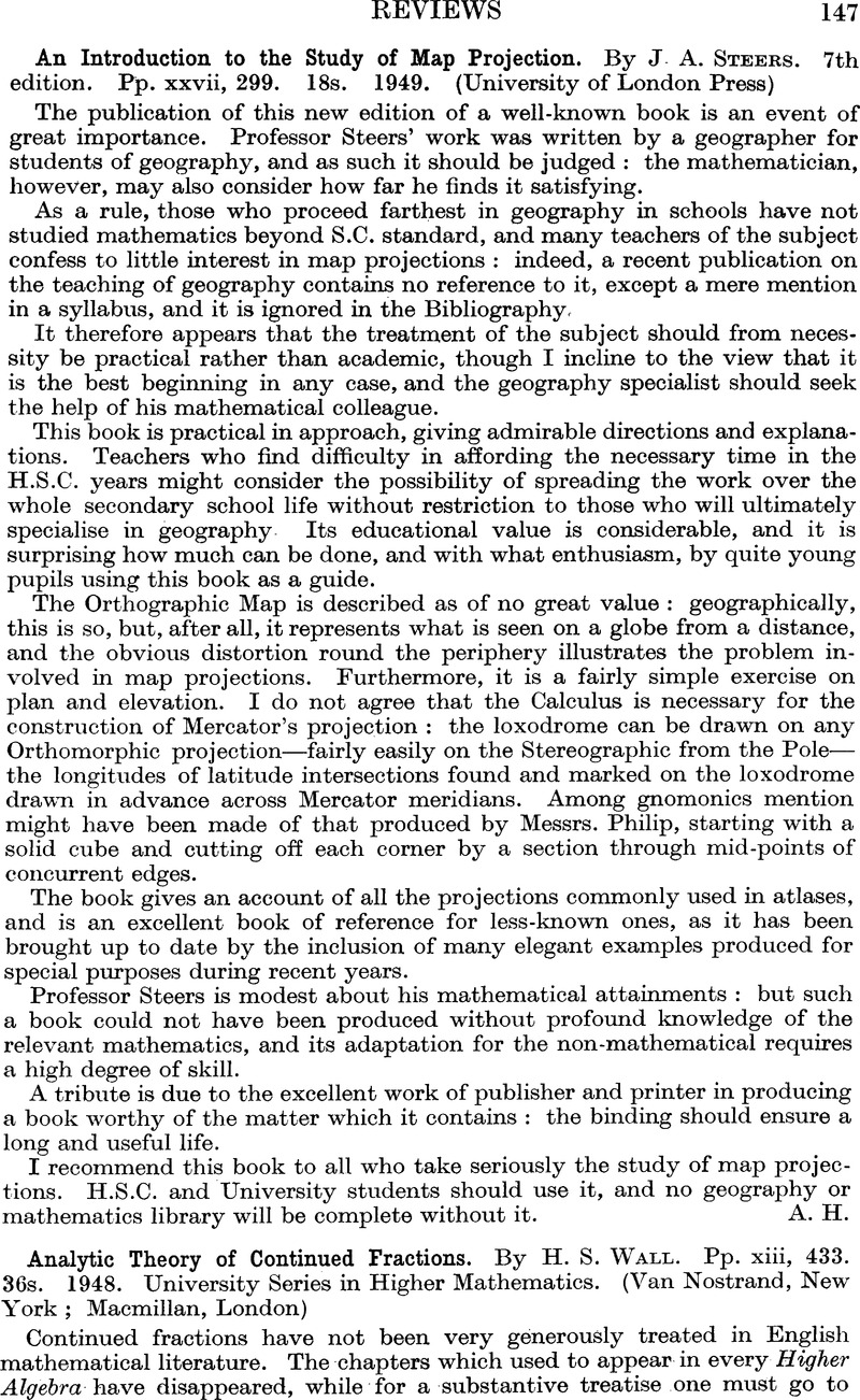 Analytic Theory Of Continued Fractions. By H. S. Wall. Pp. Xiii, 433 