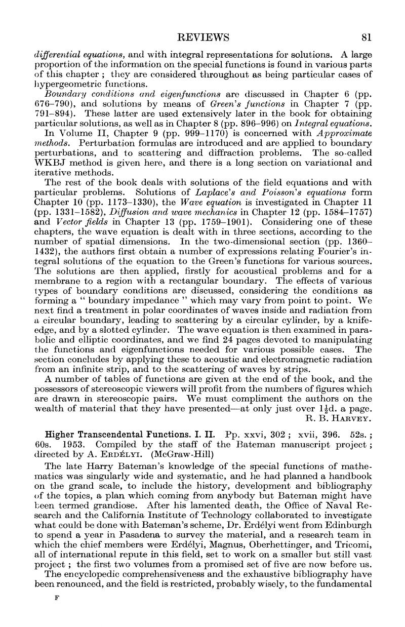 Higher Transcendental Functions. I.II. Pp. xxvi, 302; xvii, 396. 52s ...