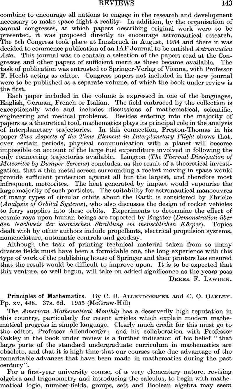 Principles Of Mathematics. By C. B. Allendoerfer And C. O. Oakley. Pp ...