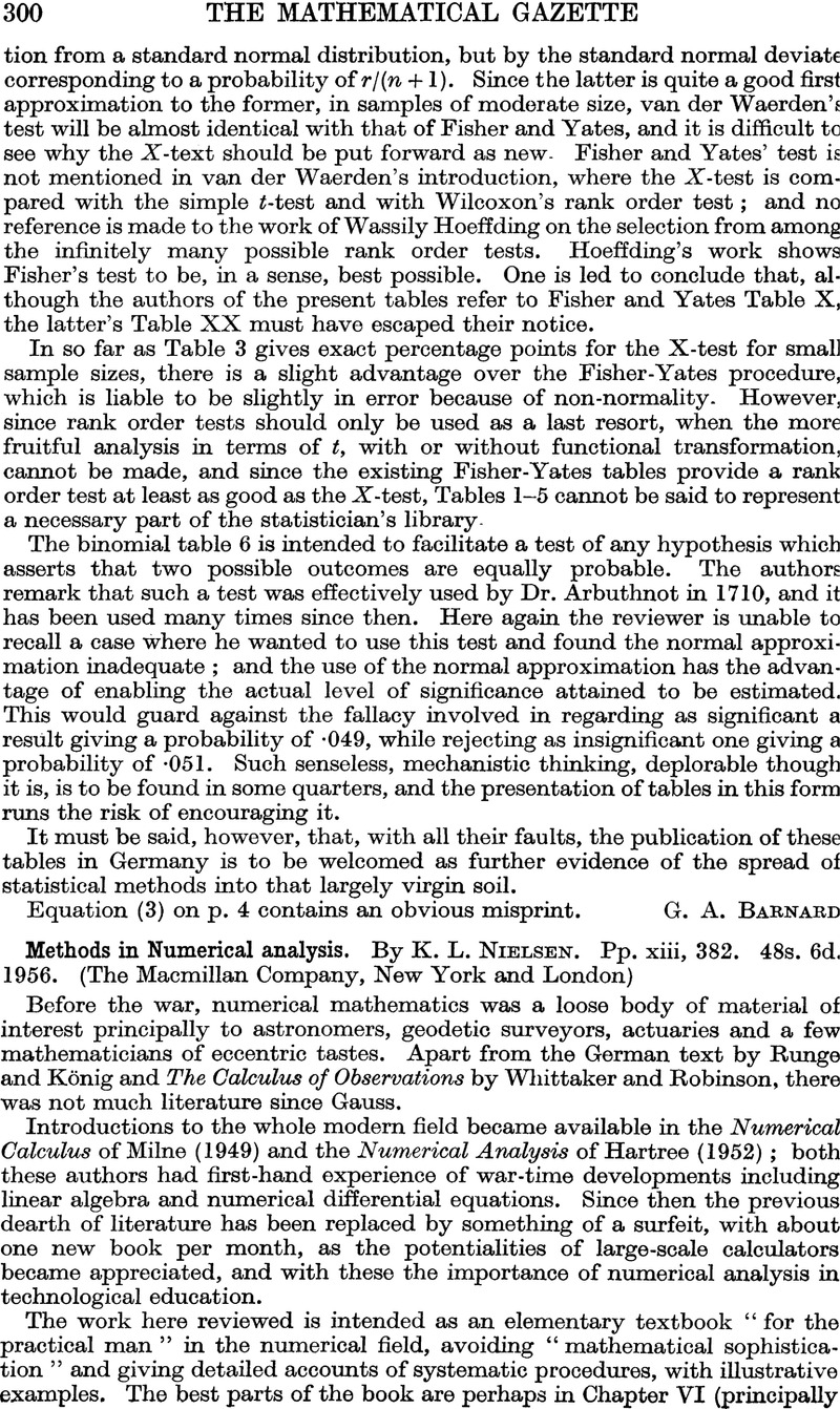 Methods in Numerical analysis. By K. L. Nielsen. Pp. xiii, 382. 48s. 6d ...