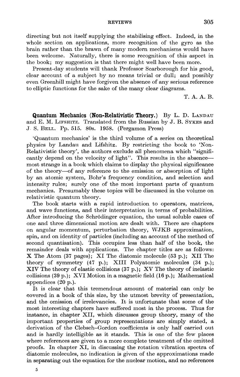 Quantum Mechanics (Non-Relativistic Theory.) By L. D. Landau and