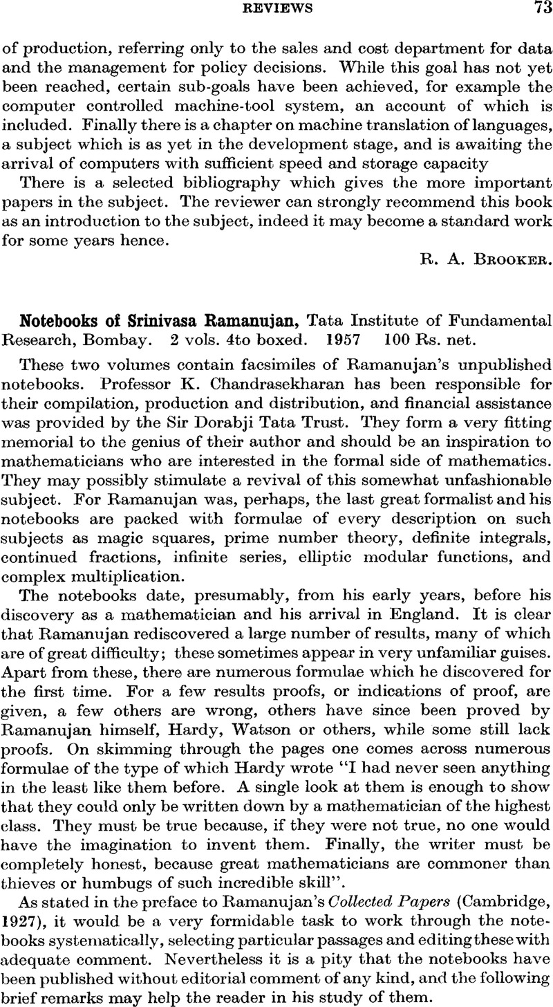 Srinivasa Ramanujan Notebooks