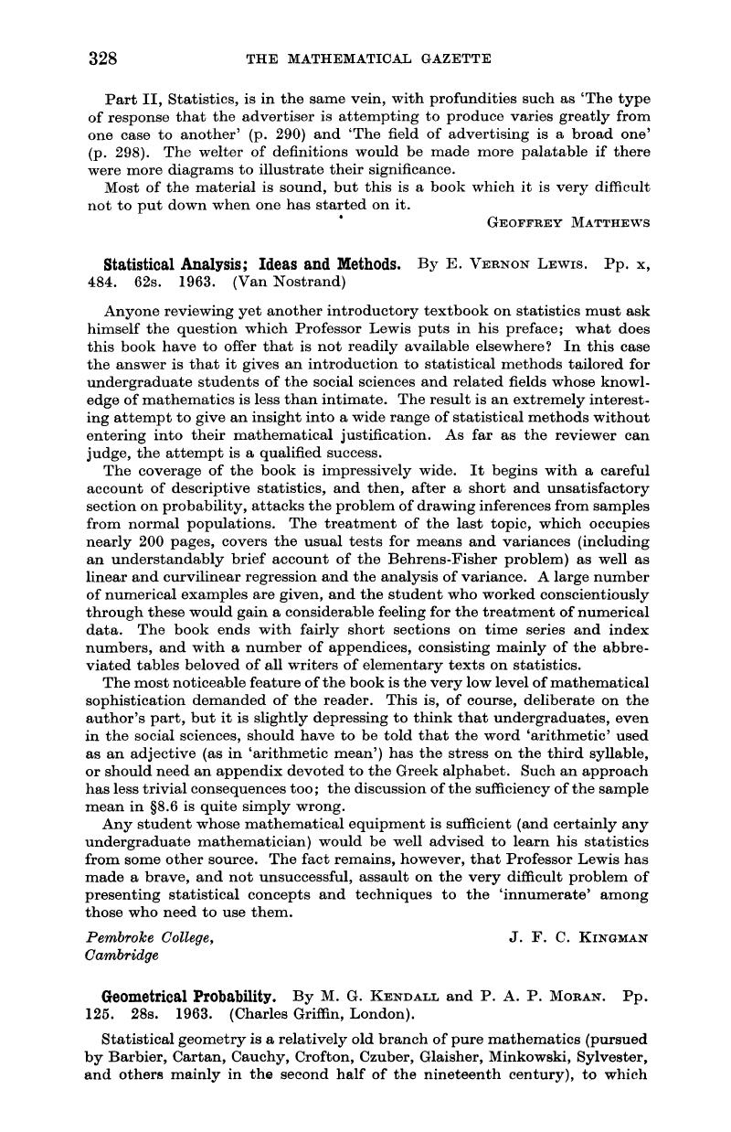 Geometrical Probability. By M. G. Kendall and P.A.P. Moran. Pp. 125 ...