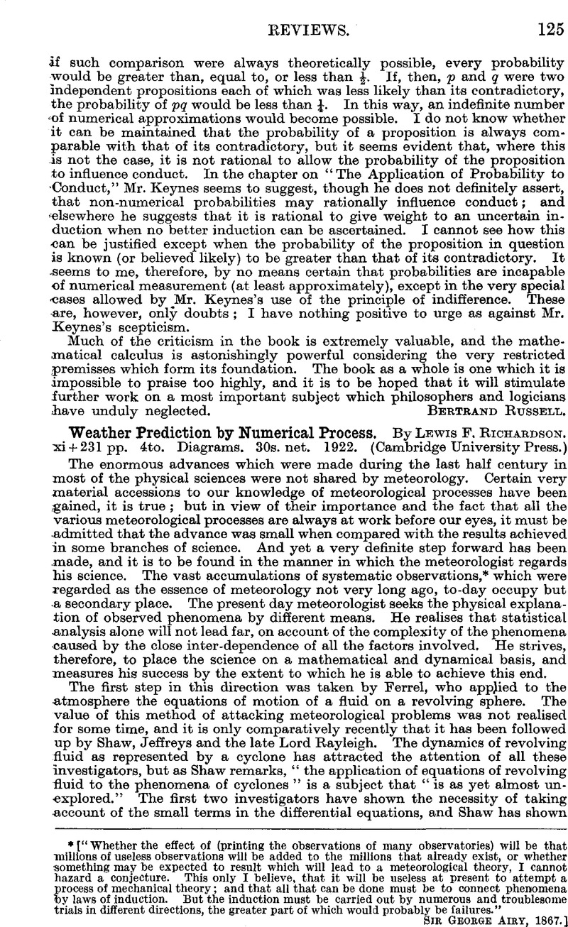 Weather Prediction by Numerical Process. By Lewis F. Richardson. xi ...