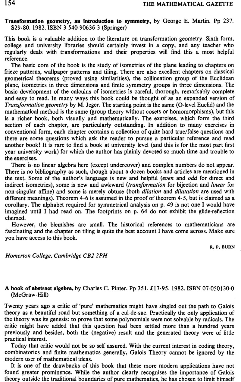 A Book Of Abstract Algebra, By Charles C. Pinter. Pp 351. £17·95. 1982 ...