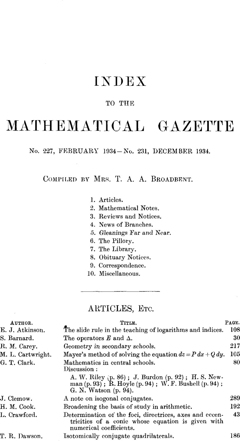 Index To The Mathematical Gazette | The Mathematical Gazette ...