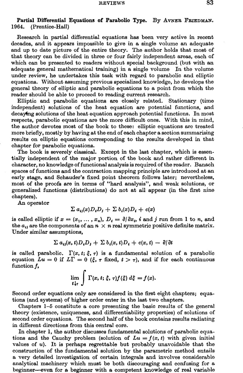 Partial Differential Equations of Parabolio Type. By Avner Friedman ...