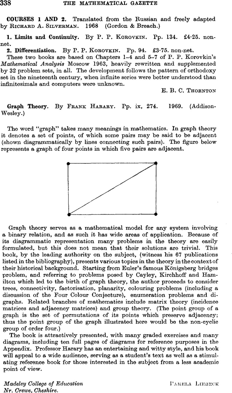 Graph Theory. By Frank Harary. Pp. ix, 274. 1969. (Addison-Wesley ...