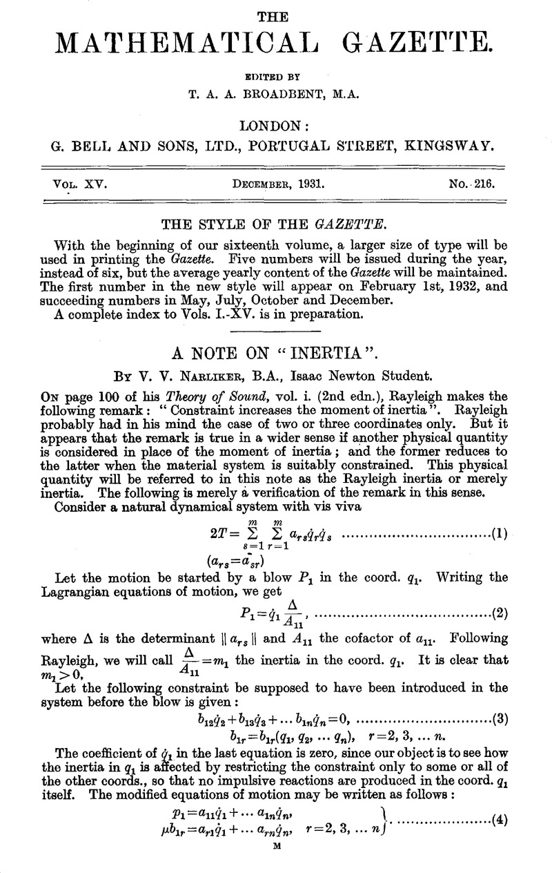 The Style Of The Gazette | The Mathematical Gazette | Cambridge Core