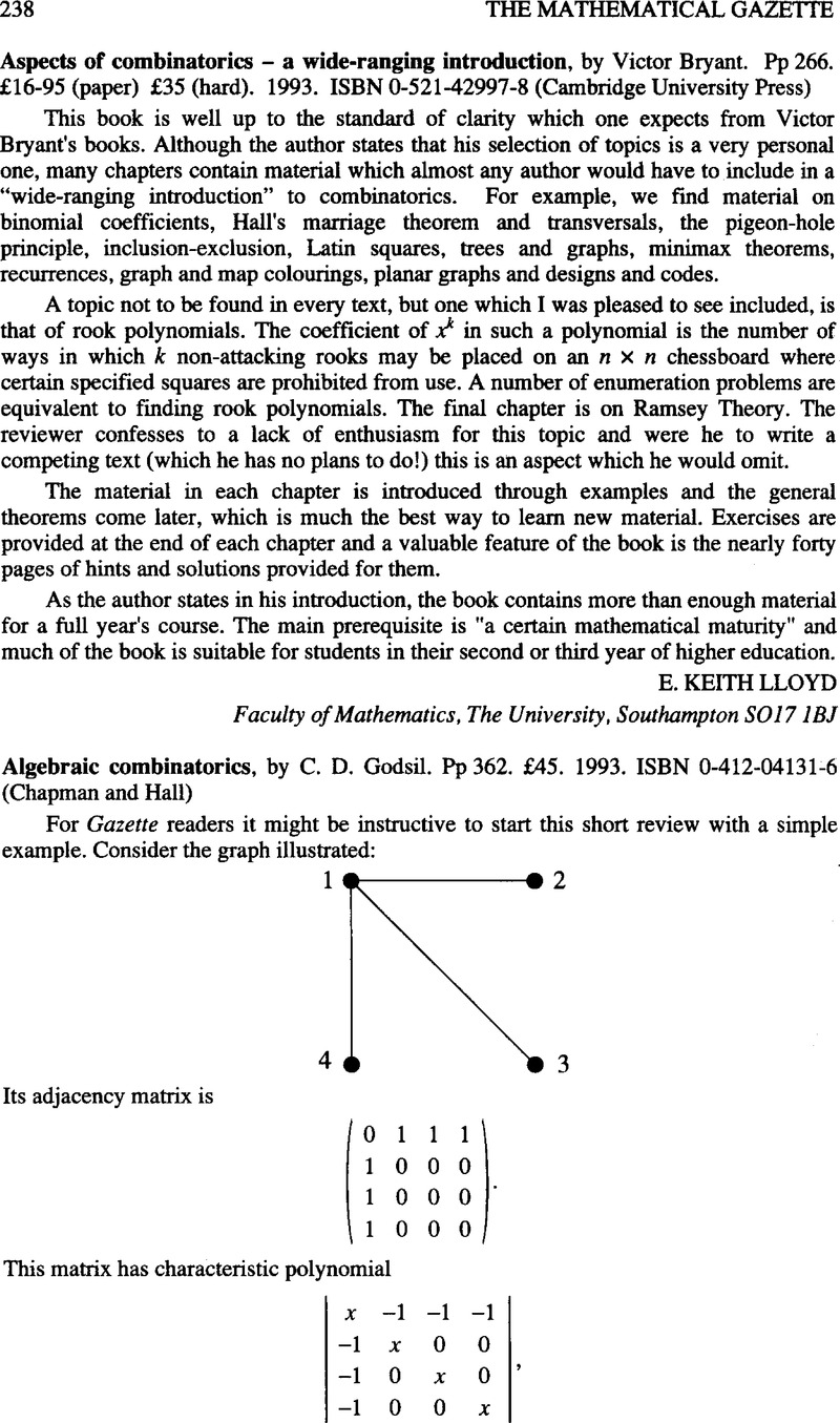 algebraic combinatorics godsil
