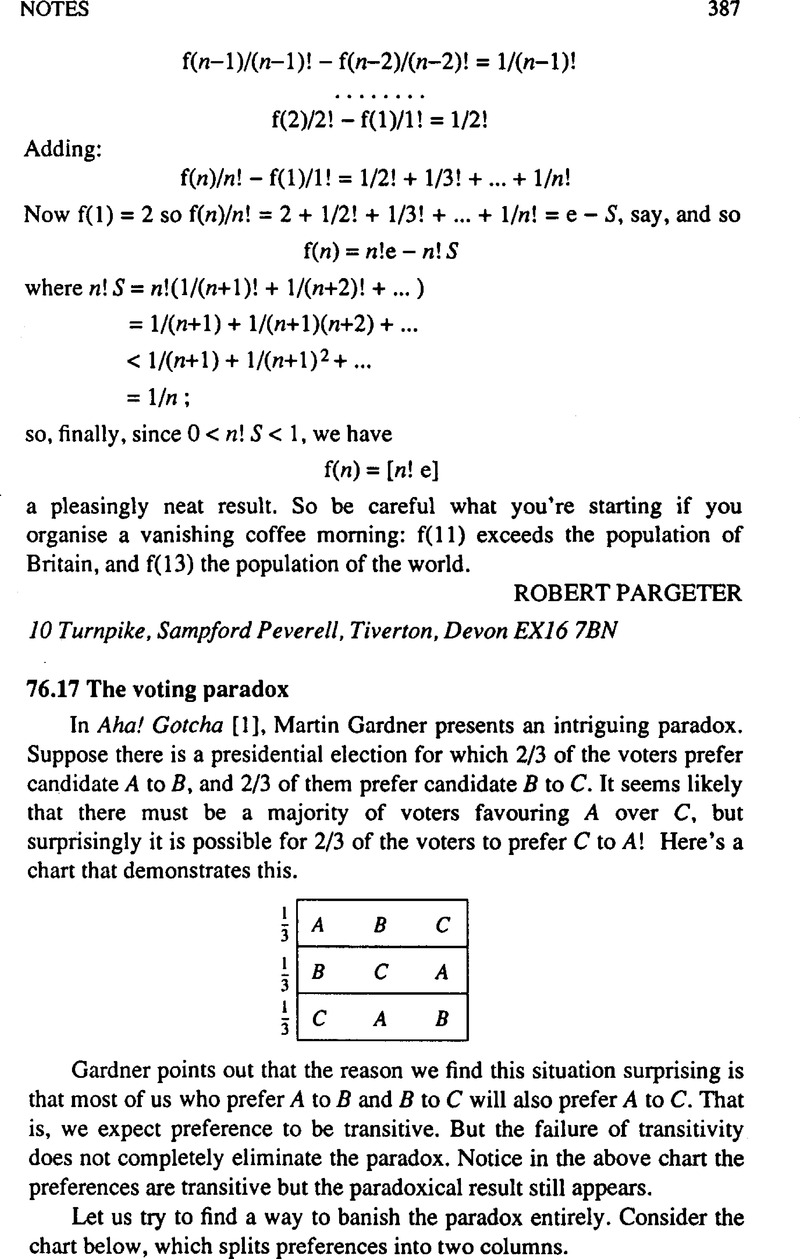 The Voting Paradox | The Mathematical Gazette | Cambridge Core