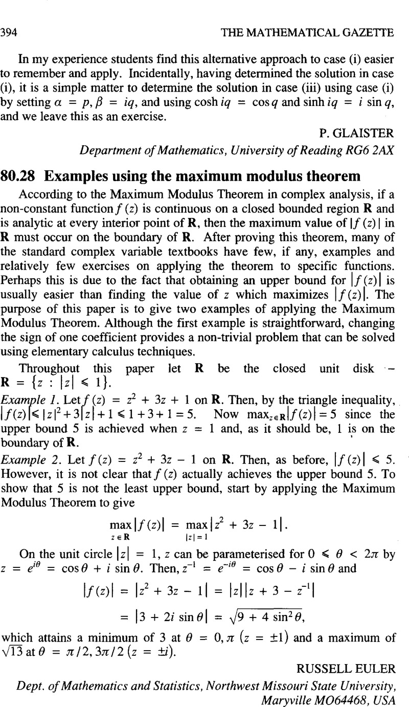 80.28 Examples using the maximum modulus theorem | The Mathematical ...