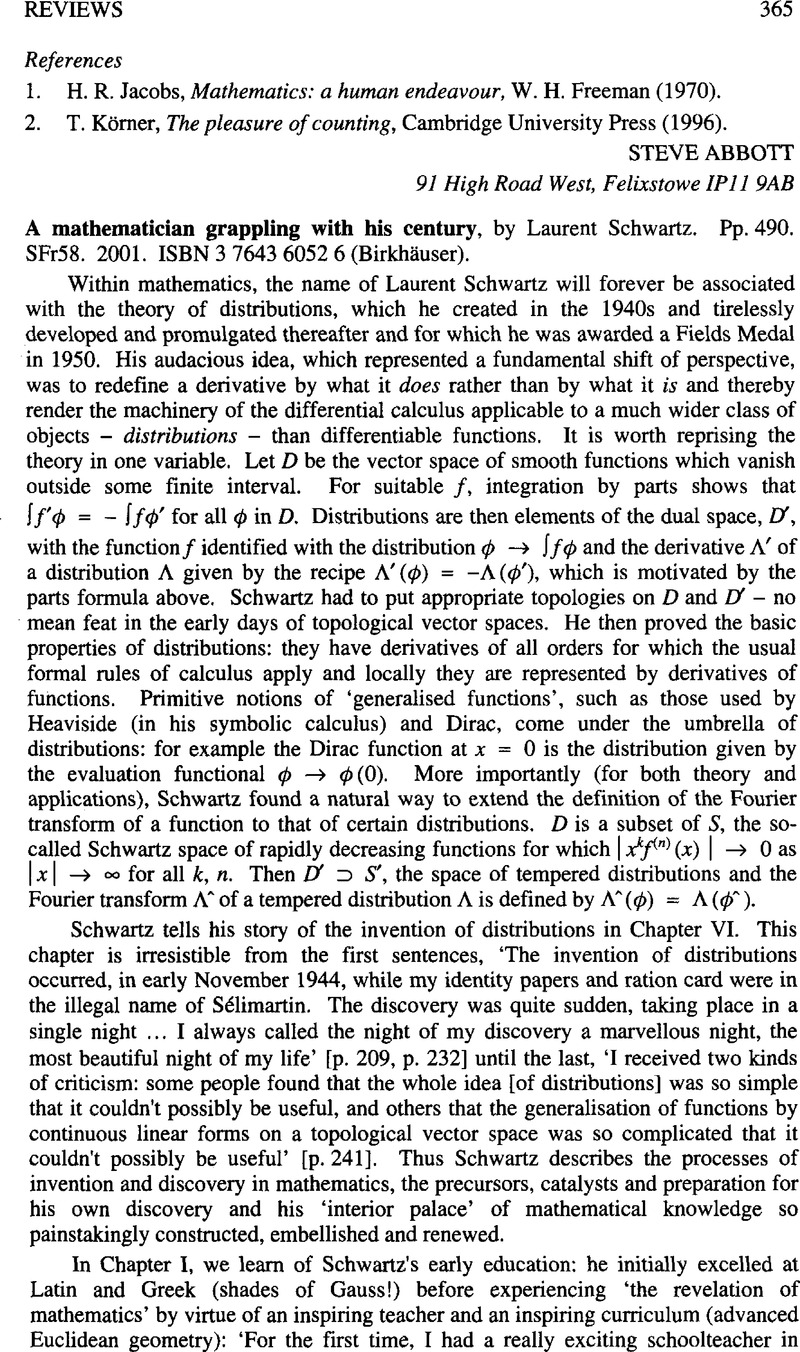 A mathematician grappling with his century, by Laurent Schwartz. Pp ...