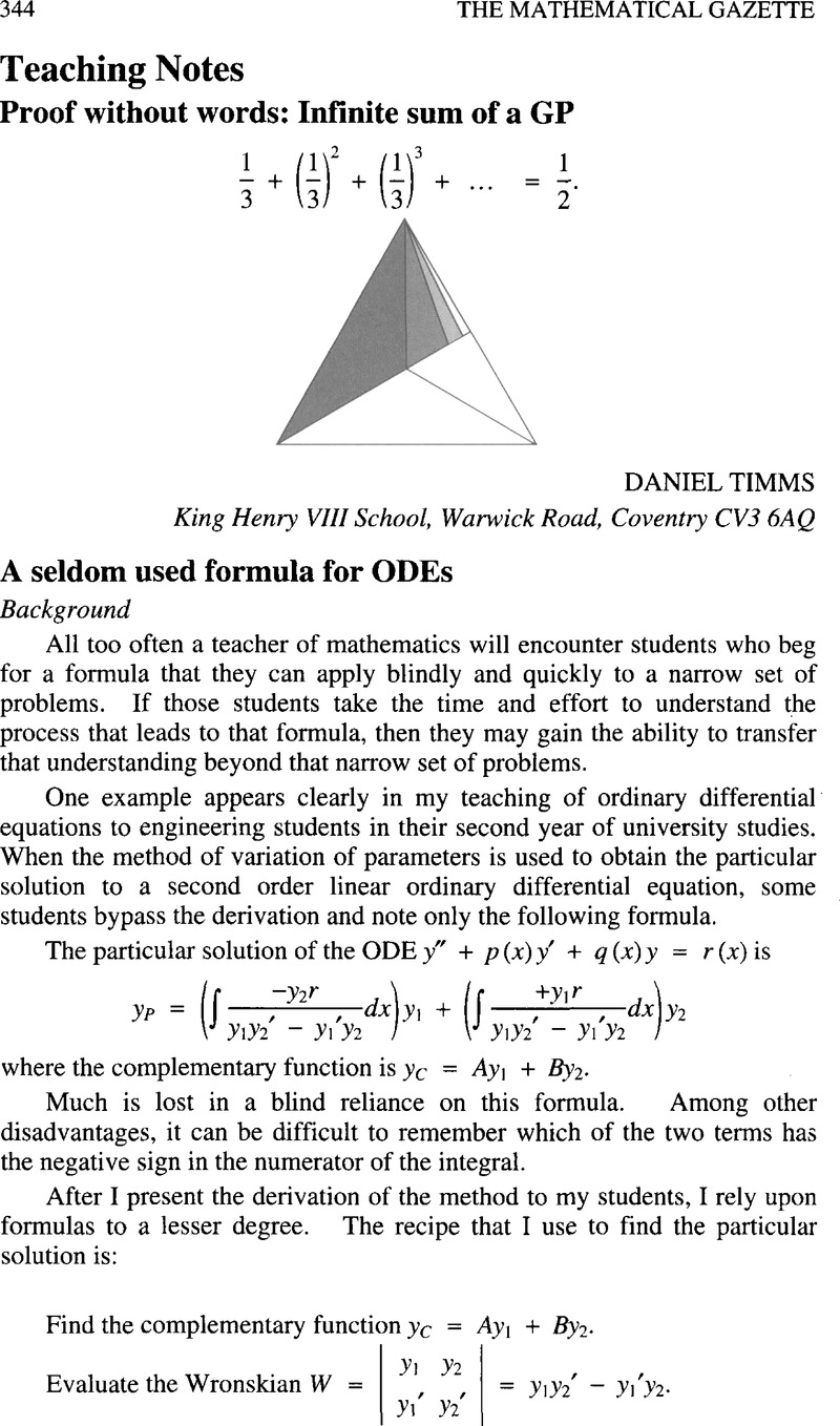 A seldom used formula for ODEs The Mathematical Gazette Cambridge Core