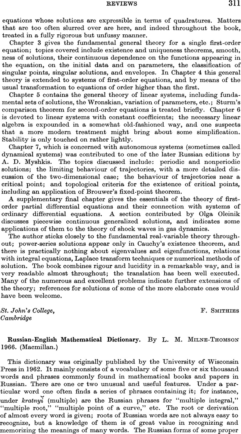 Russian-English Mathematical Dictionary. By L. M. Milne-Thomson 1966 ...