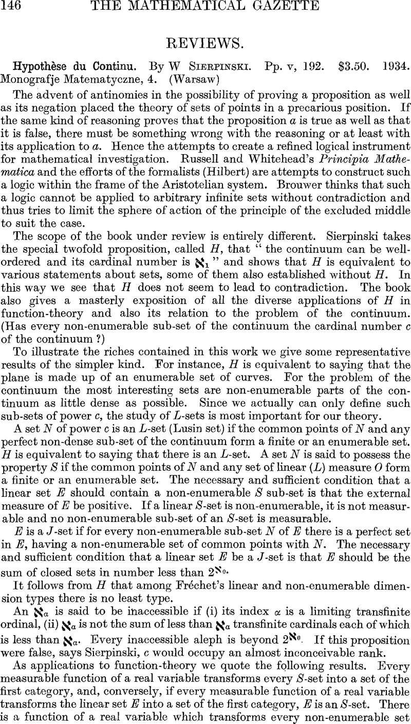 Hypothèse du Continu. By W. Sierpinski. Pp. v, 192. 3.50. 1934 — free download