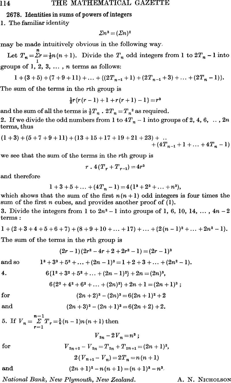 2678. Identities in sums of powers of integers | The Mathematical ...