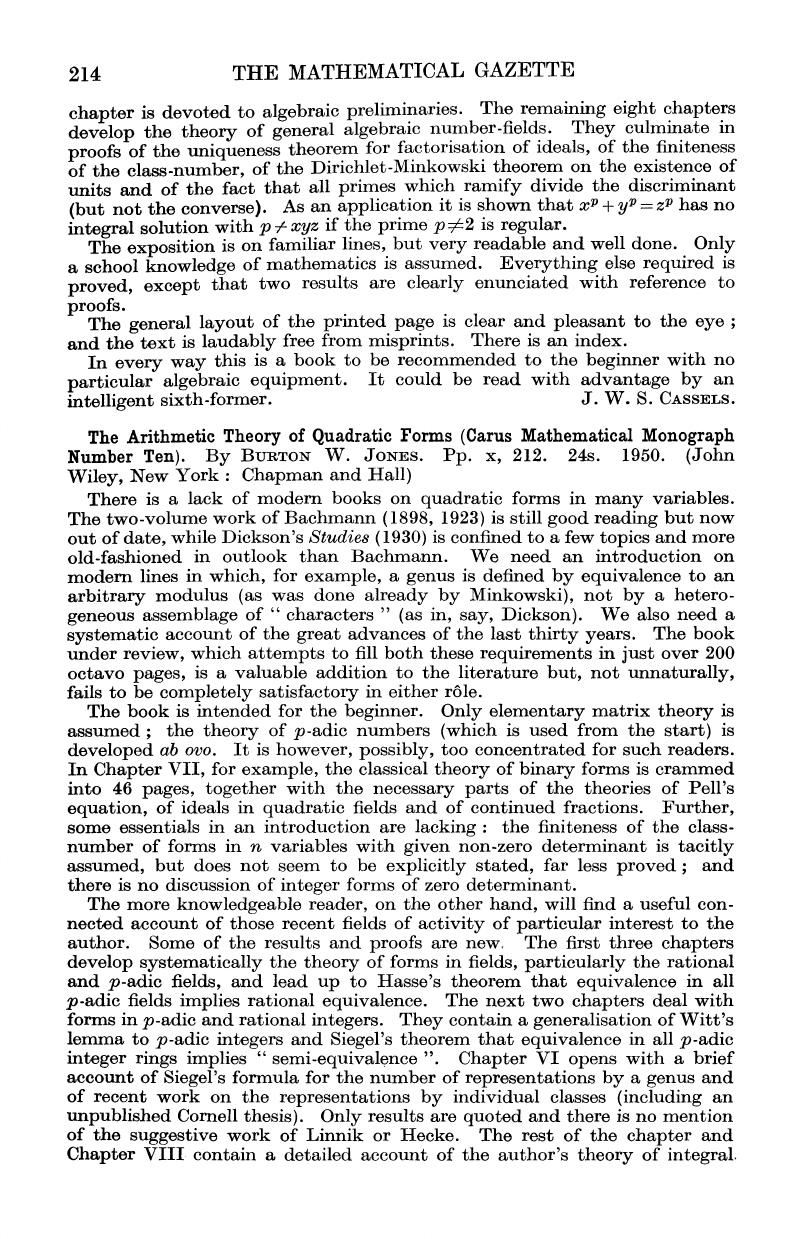 The Arithmetic Theory Of Quadratic Forms (carus Mathematical Monograph 