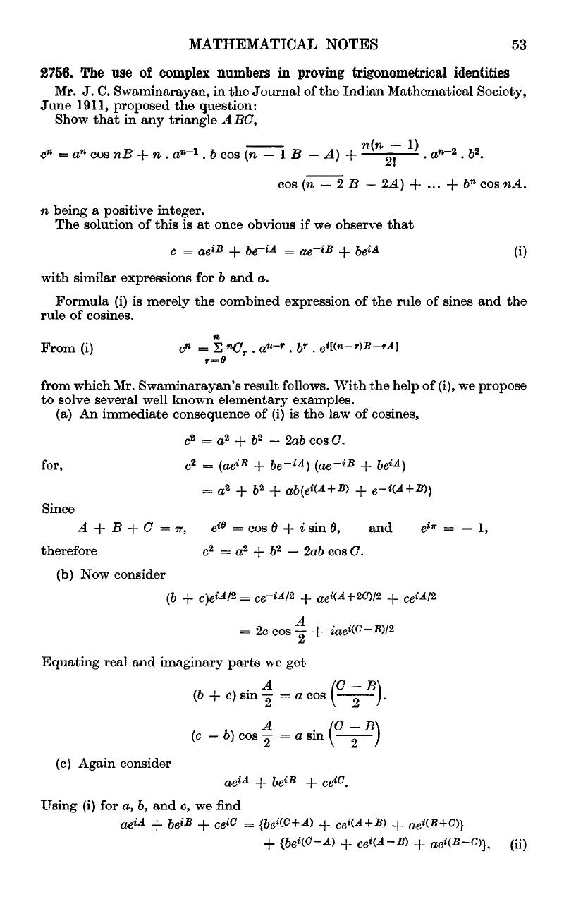 2756. The use of complex numbers in proving trigonometrical identities ...