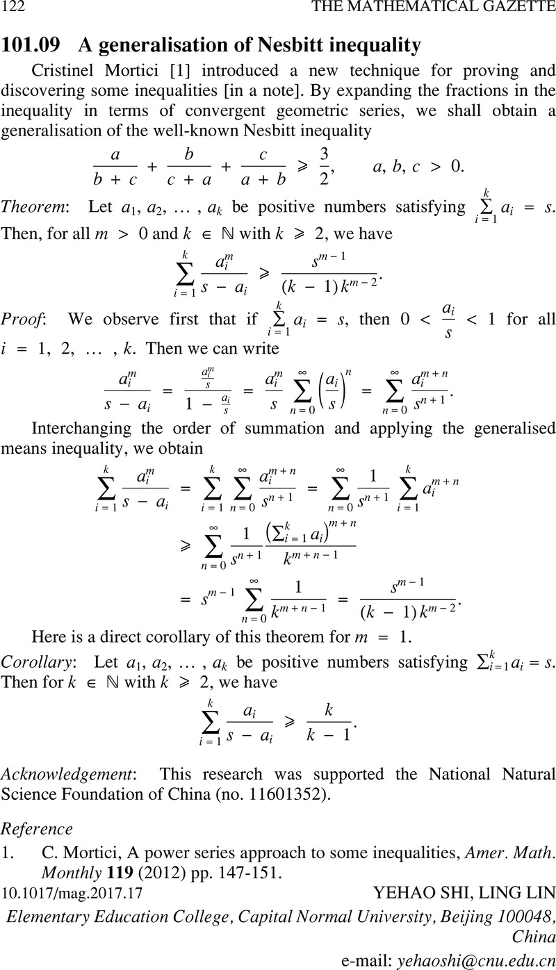 101.09 A generalisation of Nesbitt inequality | The Mathematical ...