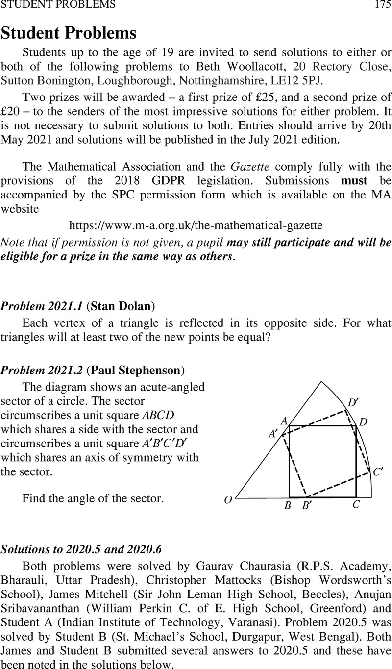 Student Problems | The Mathematical Gazette | Cambridge Core