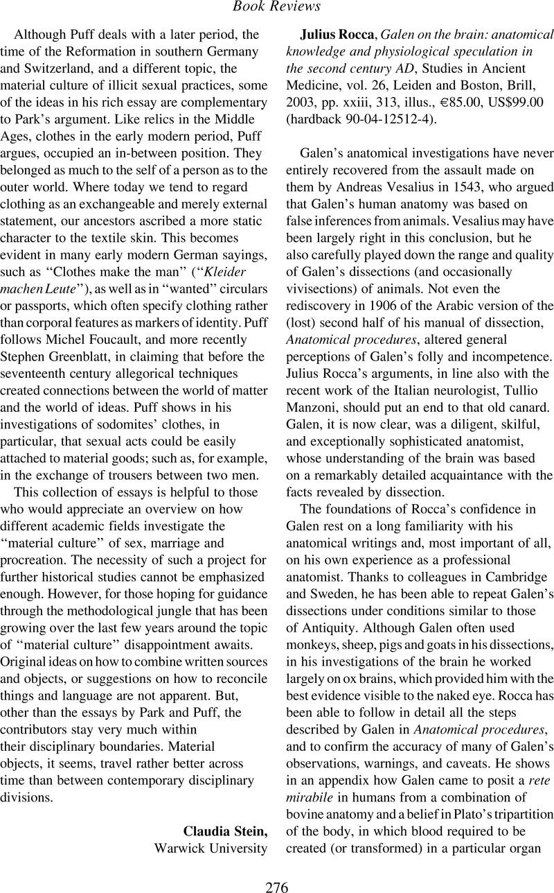 Galen on the Brain: Anatomical Knowledge and Physiological Speculation in the Second Century Ad