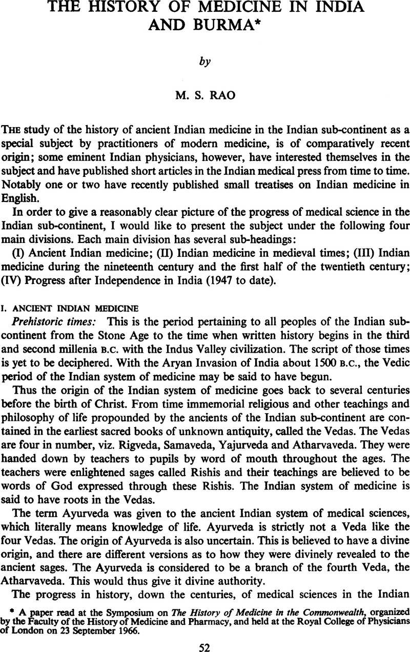 THE HISTORY OF MEDICINE IN INDIA AND BURMA* | Medical History ...