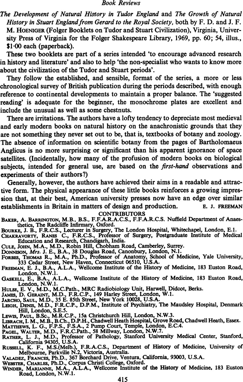 The Development of Natural History in Tudor England and The Growth