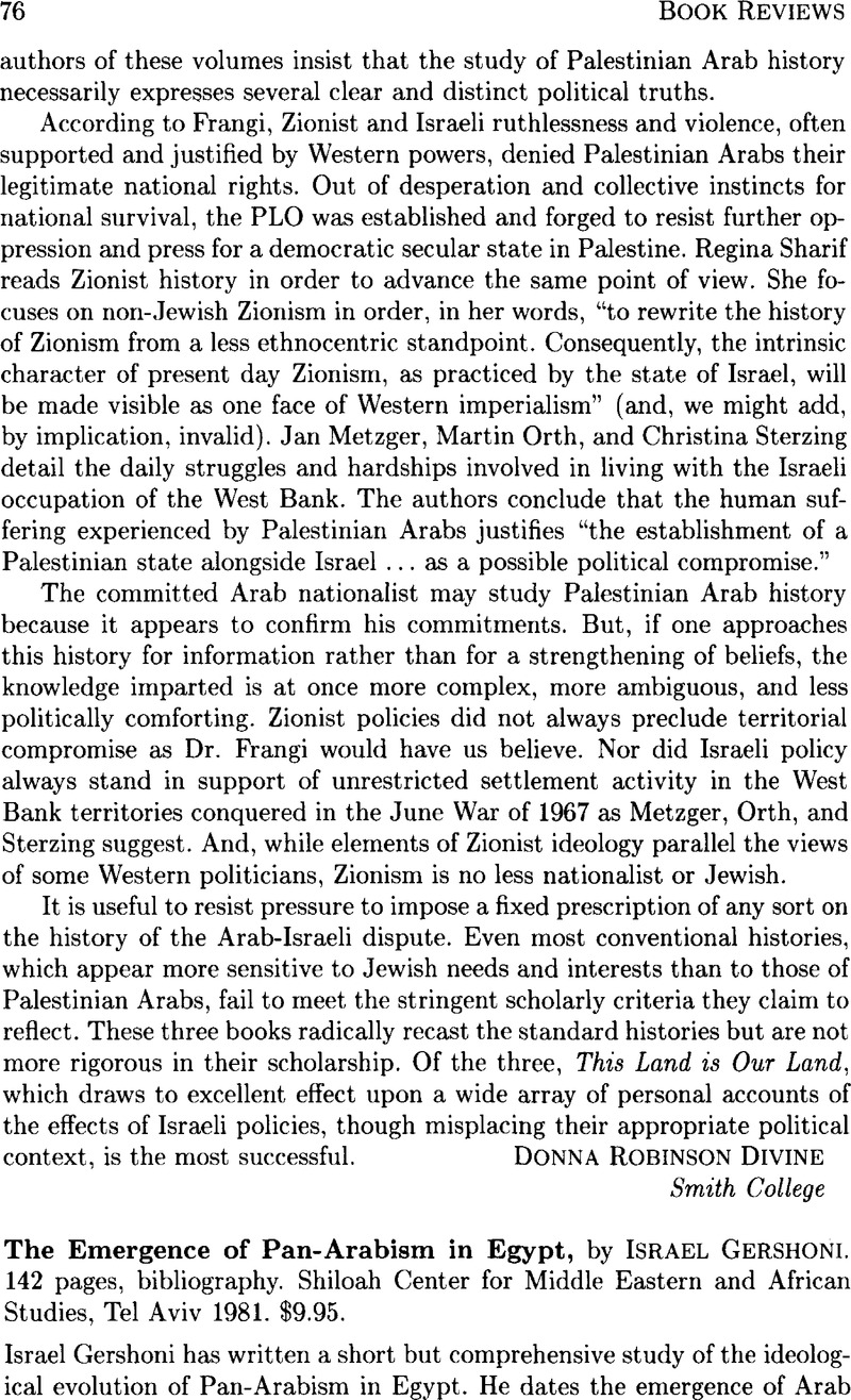 The Emergence of Pan-Arabism in Egypt, by Israel Gershoni. 142 pages