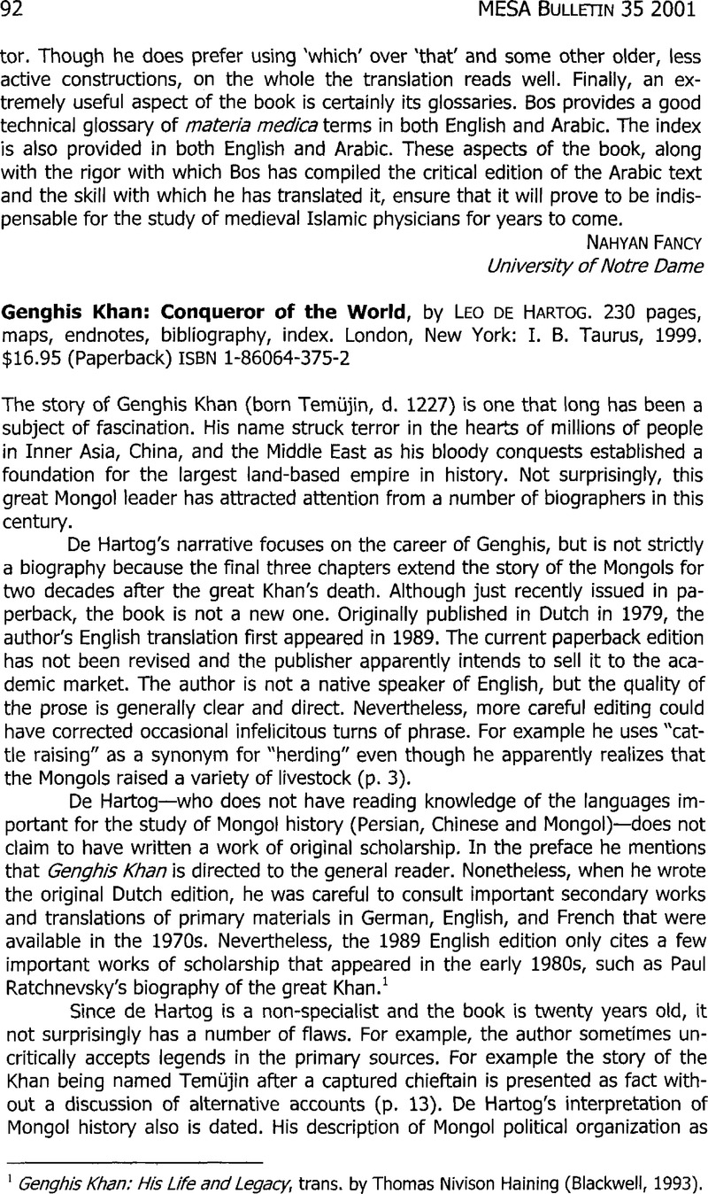 Genghis Khan: Conqueror Of The World, By Leo De Hartog. 230 Pages, Maps ...